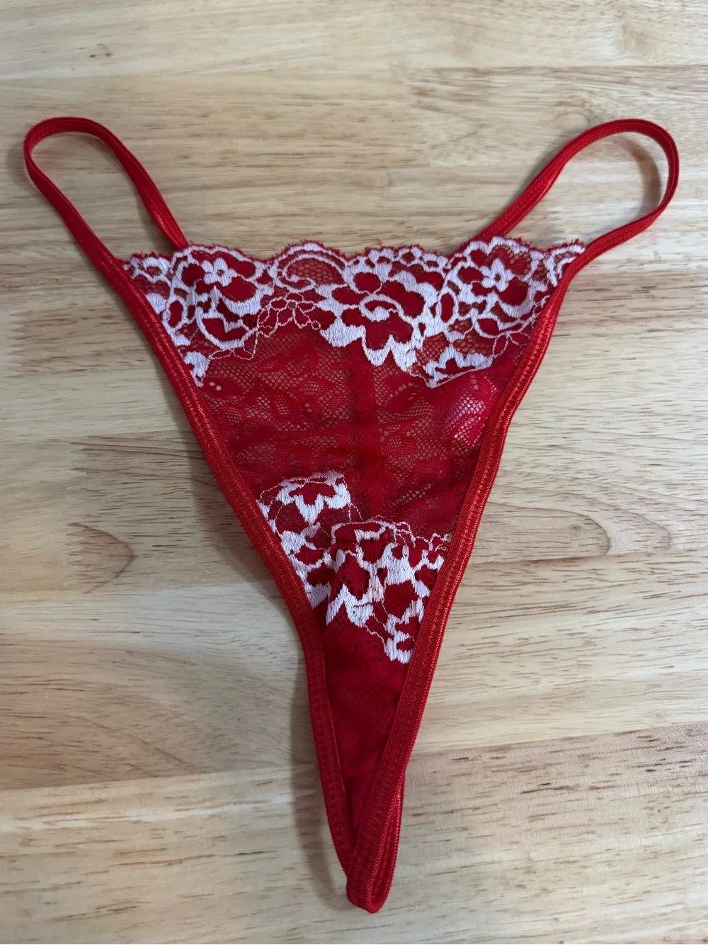 Vibrant Red G String White Lace